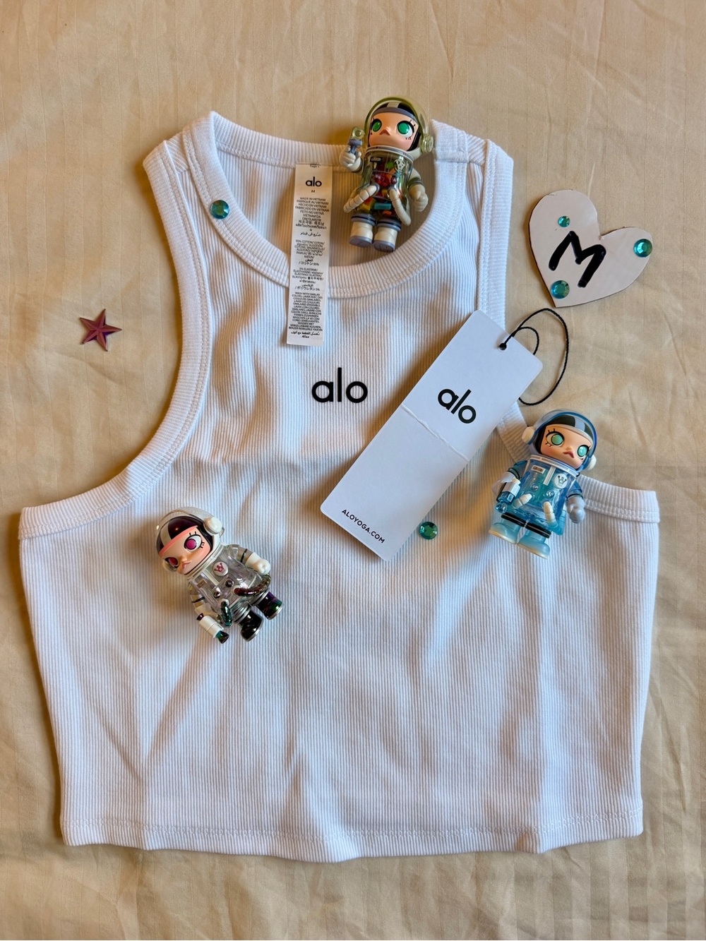 ALO Yoga Women White Ribbed Crop Tank new with tag size M #activewear